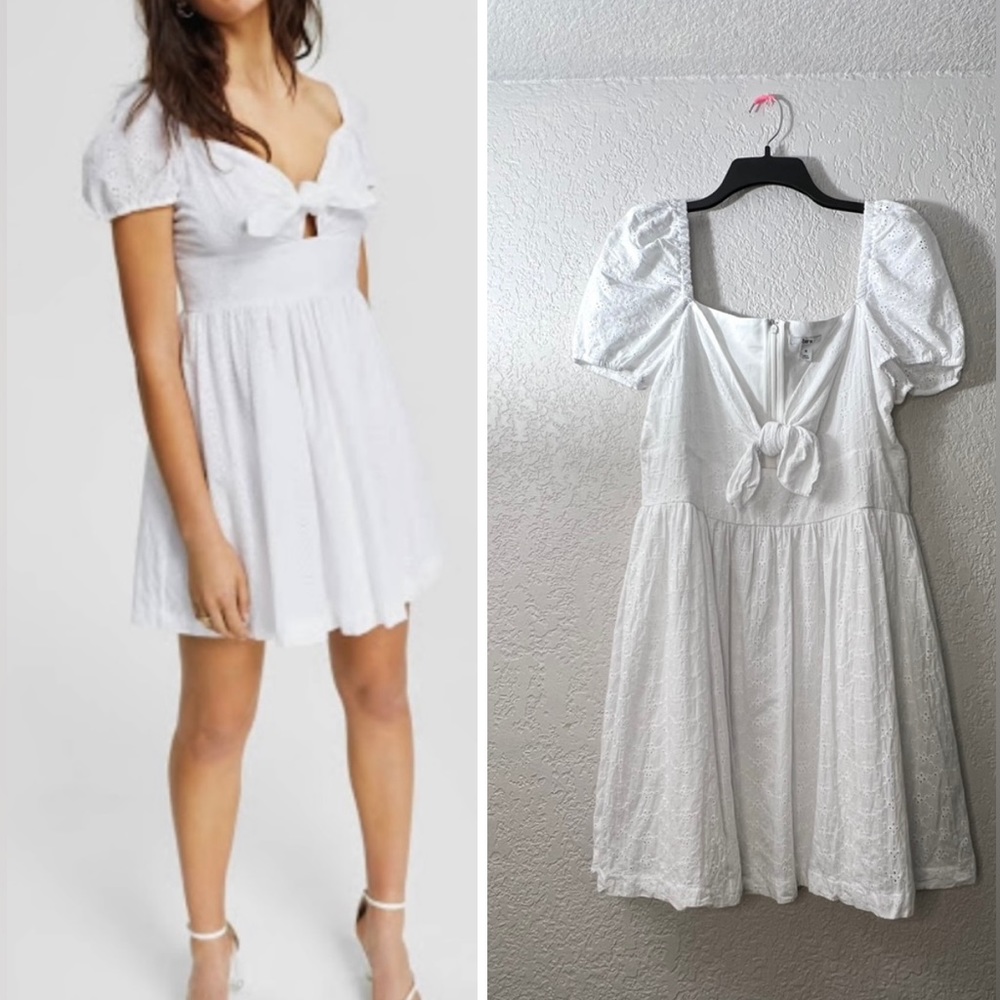 Bar III White Floral Eyelet tie front Casual Spring Summer Classic Mini Dress